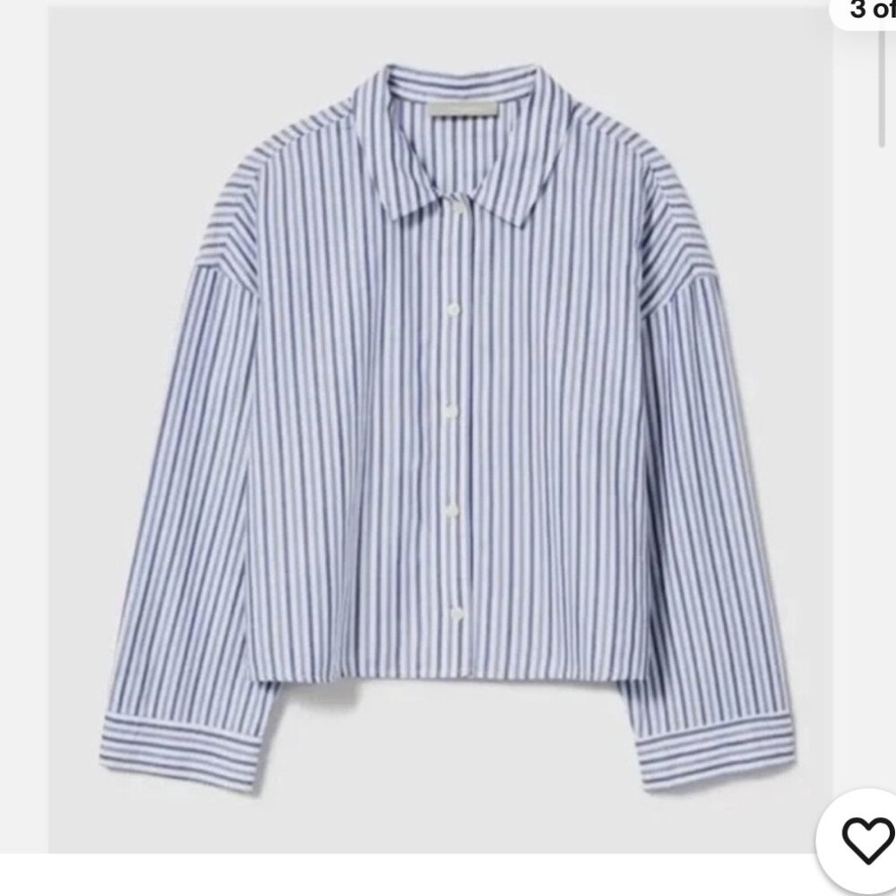 Everlane Cotton Striped Cropped Long Sleeve Button Down Shirt Sz S #599